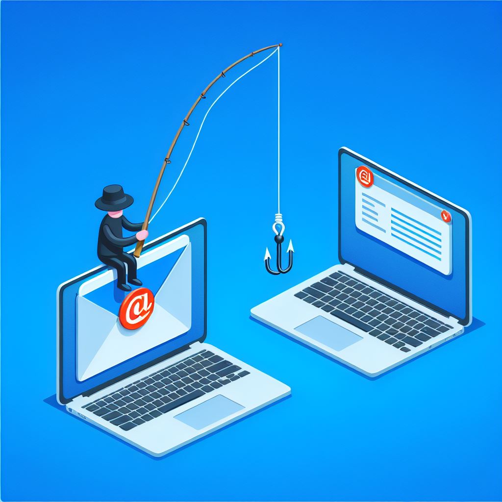 A diagram illustrating a phishing campaign, showing how cybercriminals attempt to deceive businesses.
