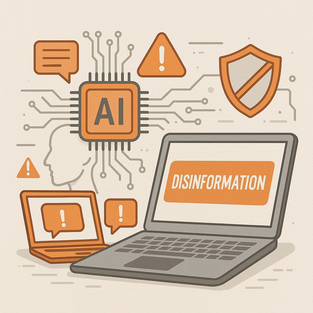 Futuristic visual of AI combating digital disinformation in a connected online world