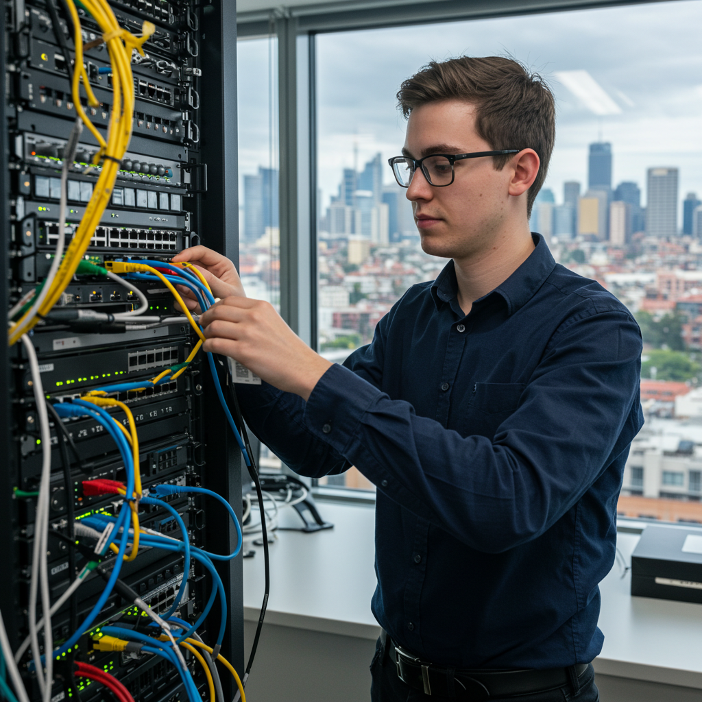 Sydney technician installing secure network cabling
